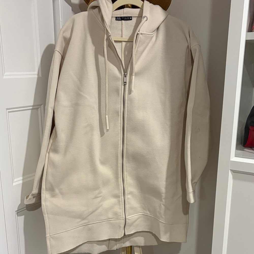 Zara Cream Hooded Zip-Up Jacket